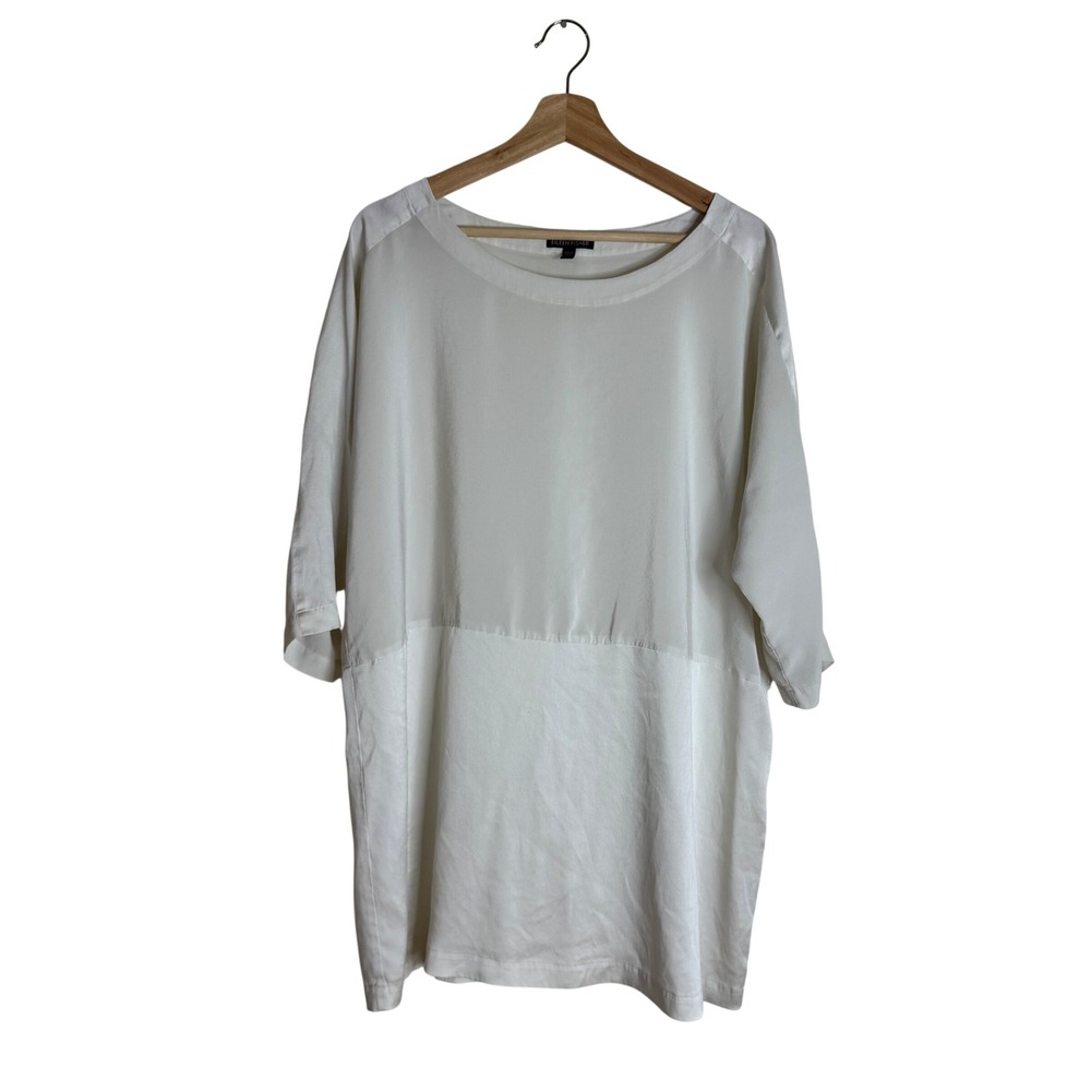 Eileen Fisher Women's Silk Colorblock Boxy Top Off‎ White Size L
